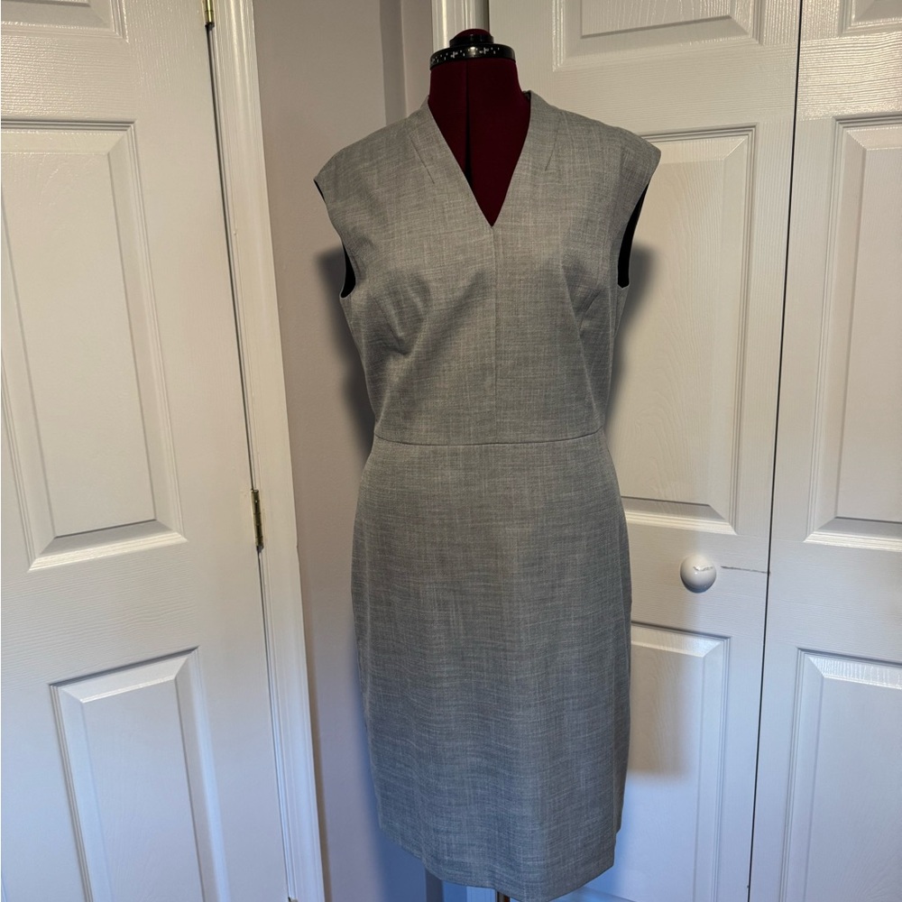Talbots Gray Sheath Midi Dress V-Neck Sleeveless, size 12 NWT